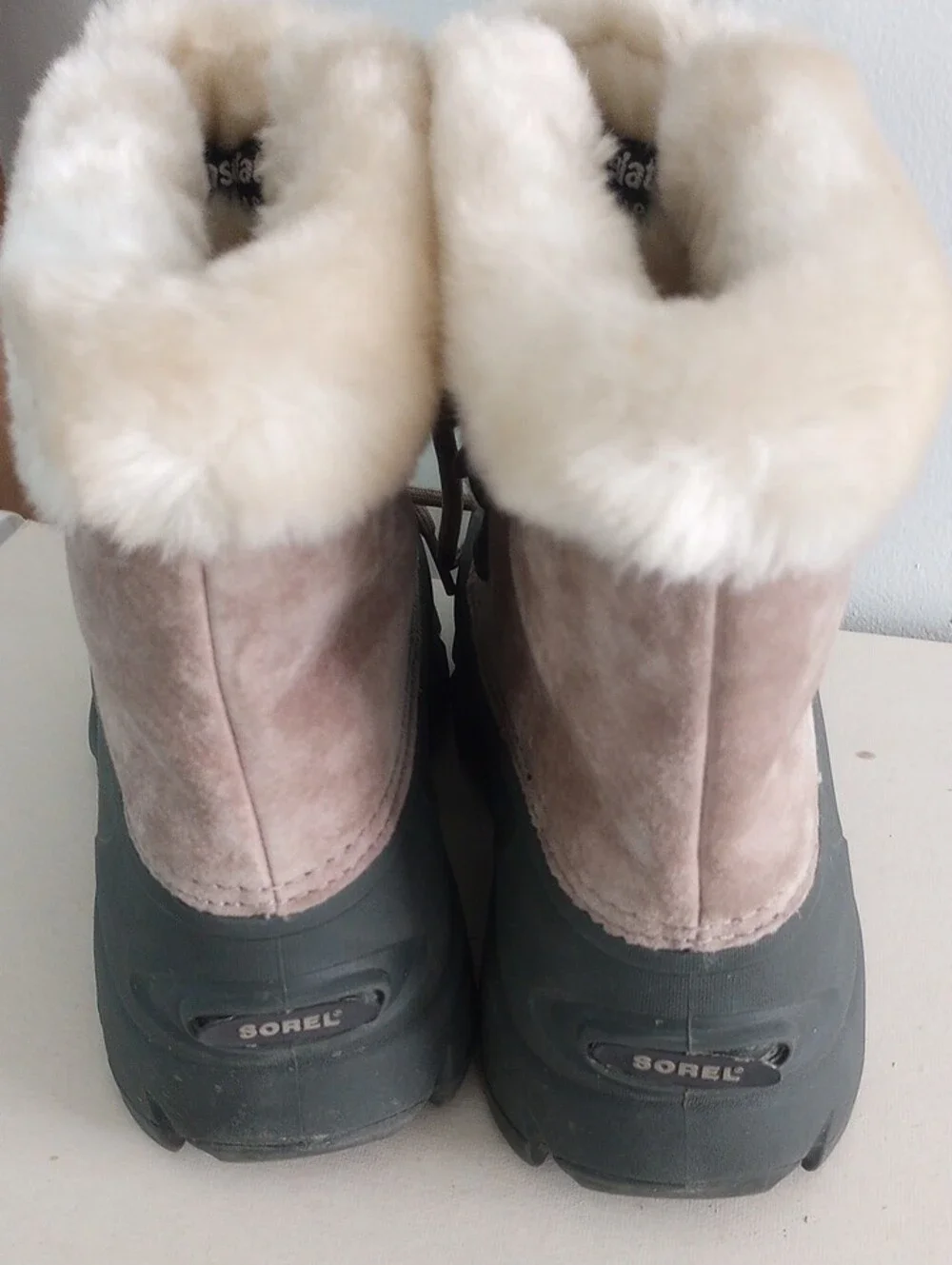 Sorel Snow Angel Lace Women's Taupe Suede & Cream Faux Fur Winter Boots Size 7